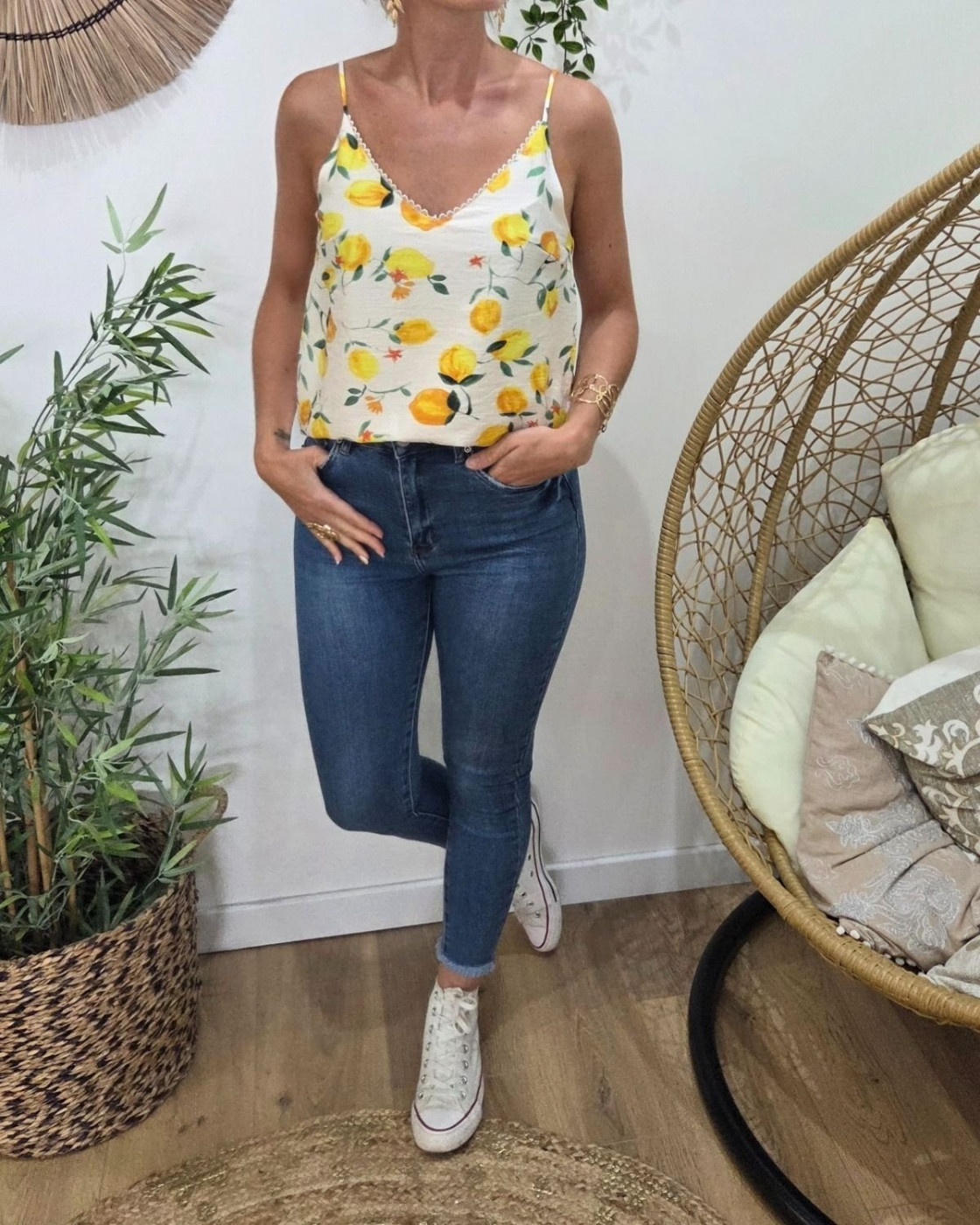 Top femme à bretelles citron