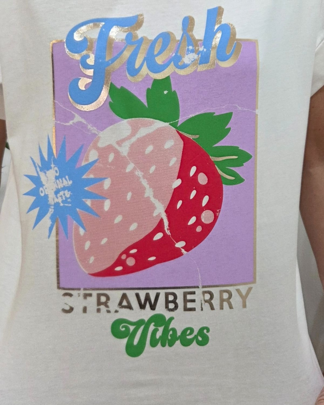 T-Shirt femme ecru Fresh strawberry vibes