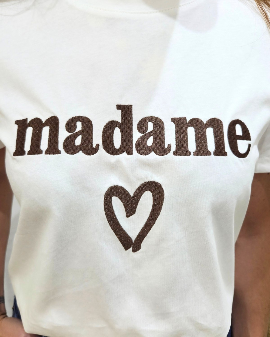 T-Shirt femme blanc broderie madame marron