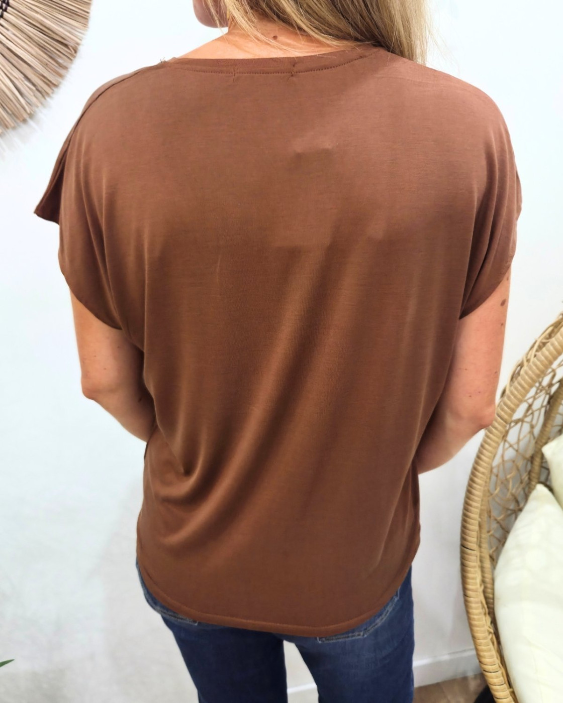 T-Shirt femme uni marron col V Irènea