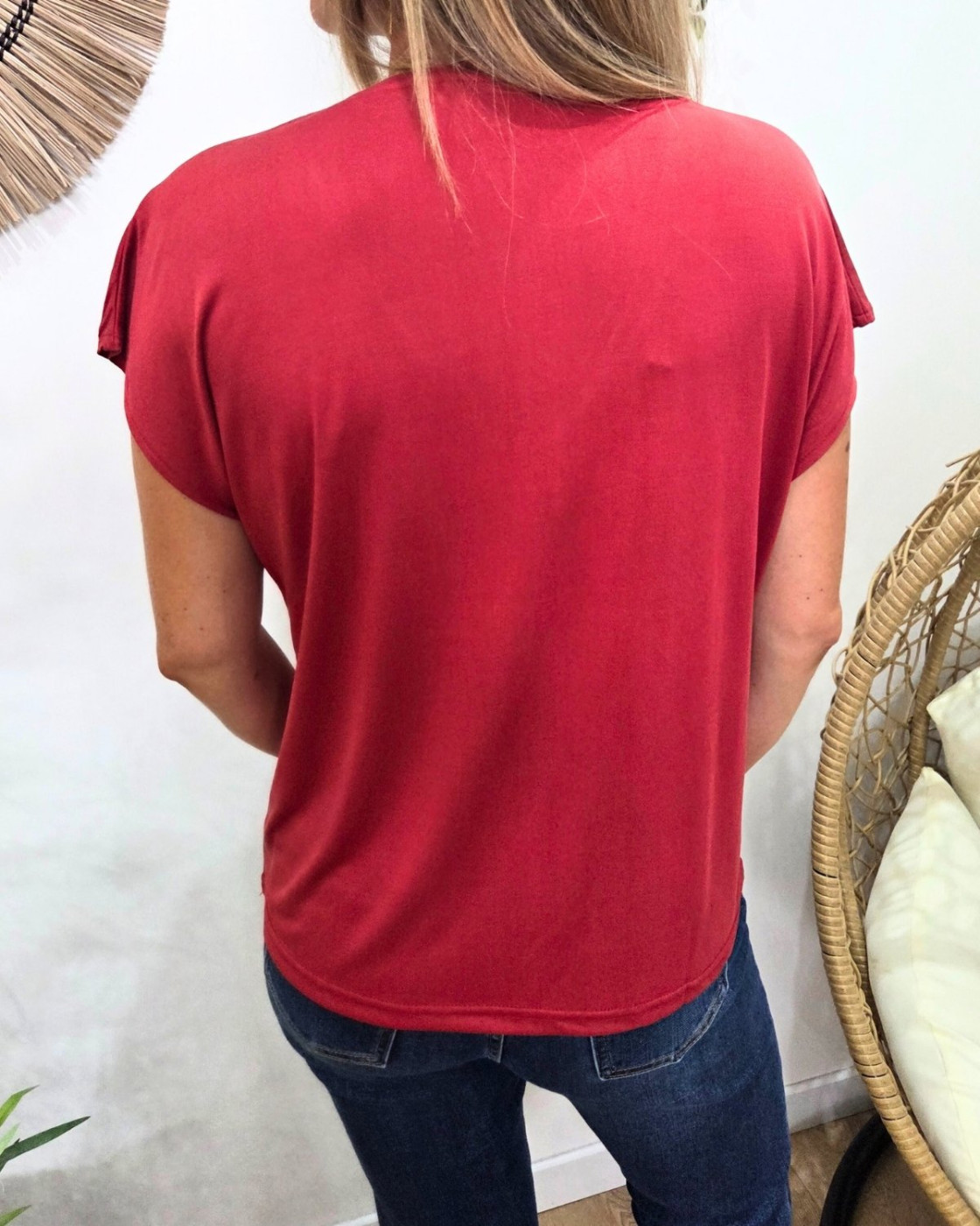 T-Shirt femme uni rouge col V Irènea