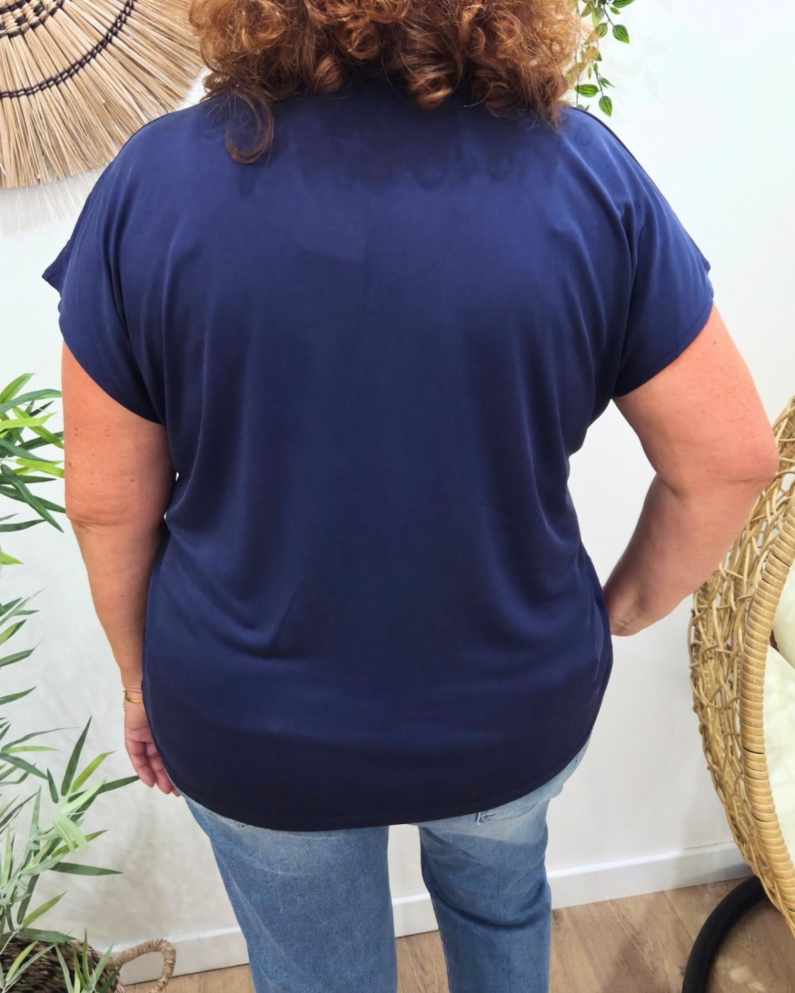 T-Shirt femme uni bleu marine col V Irènea