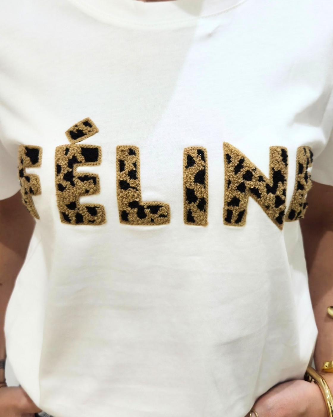 T-Shirt femme blanc Féline