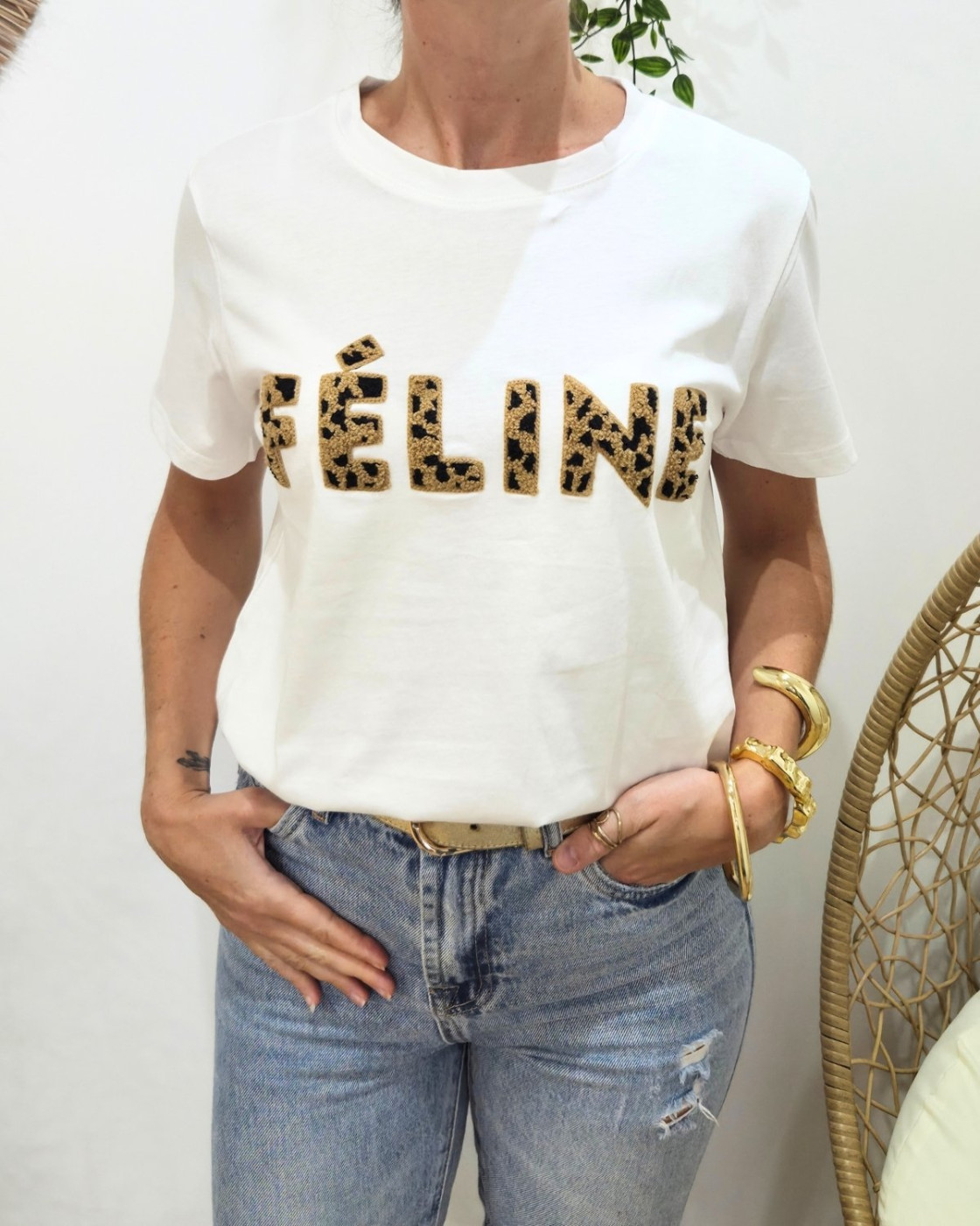 T-Shirt femme blanc Féline