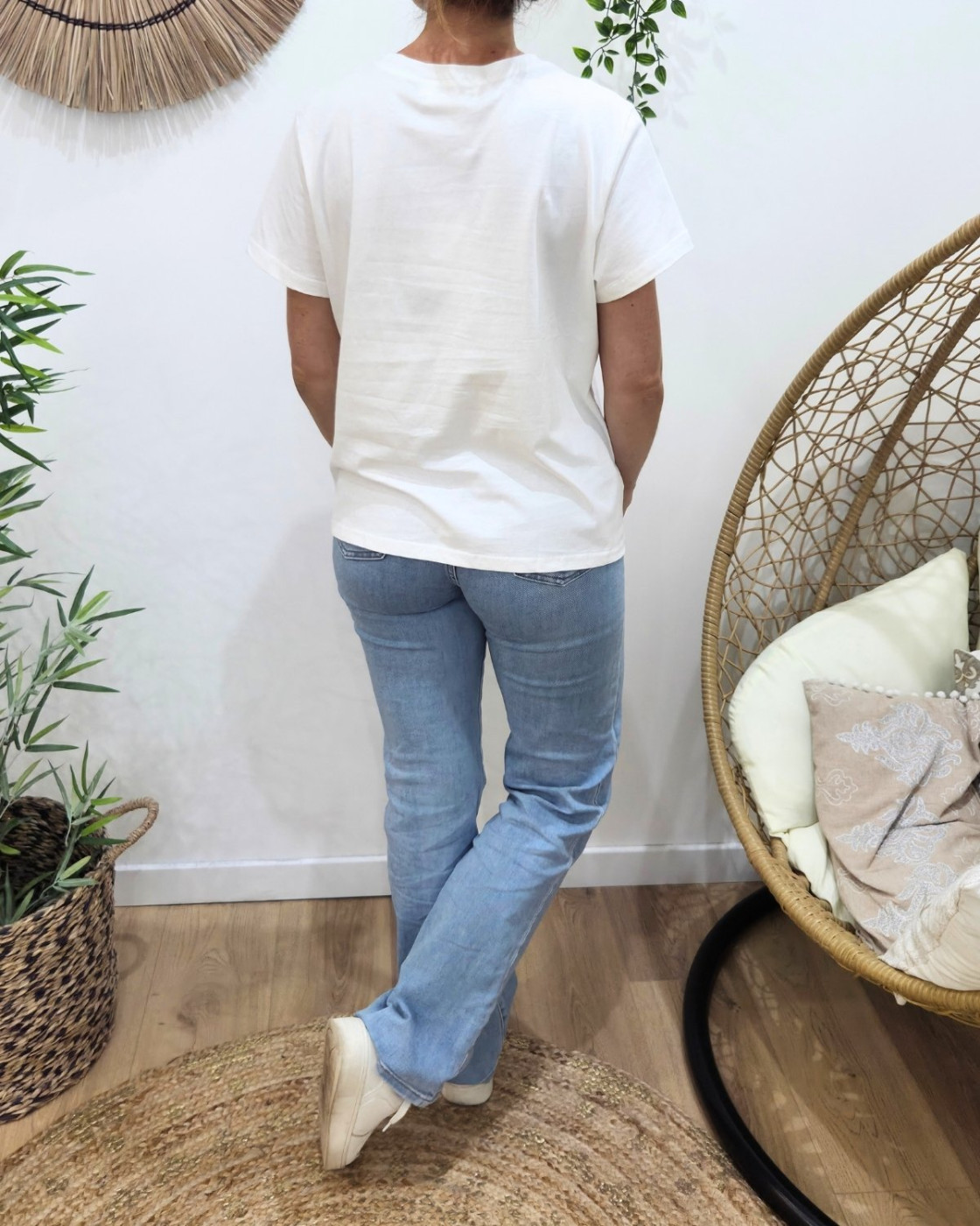 T-Shirt femme blanc Oohlala paillettes dorées