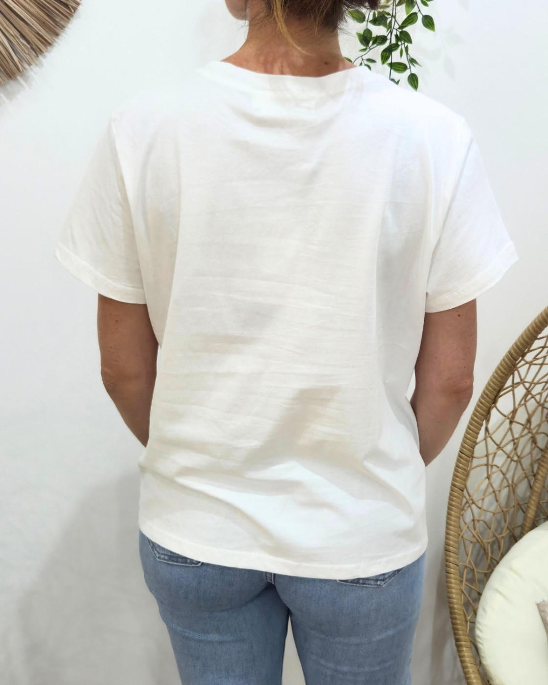 T-Shirt femme blanc Oohlala paillettes dorées