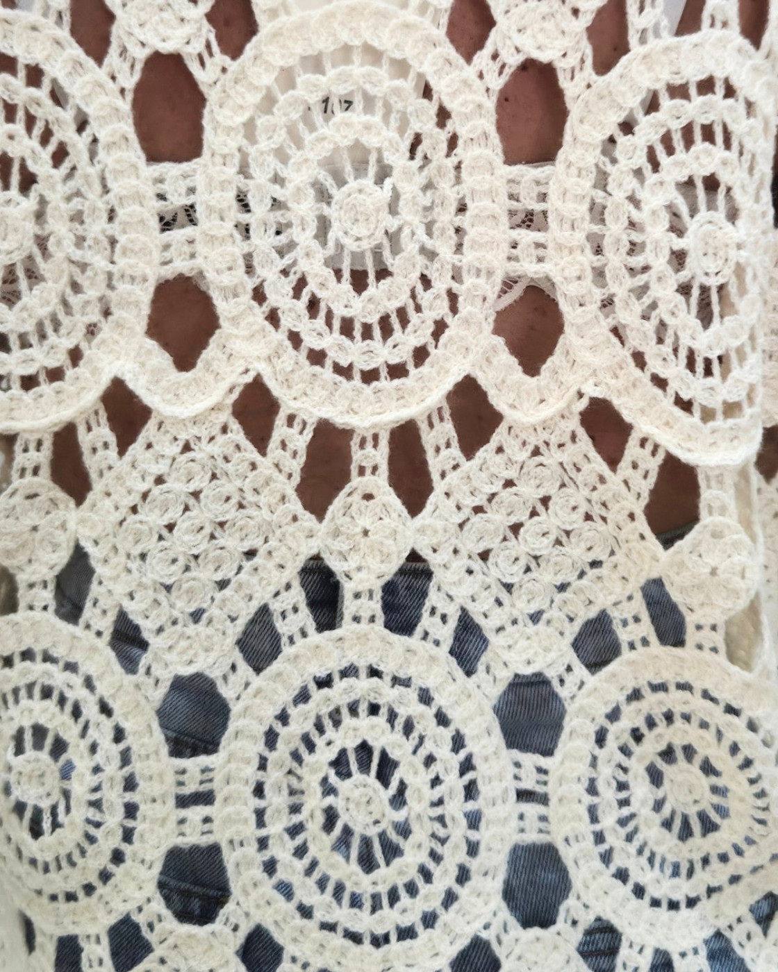 Top femme crochet manches longues beige Isild
