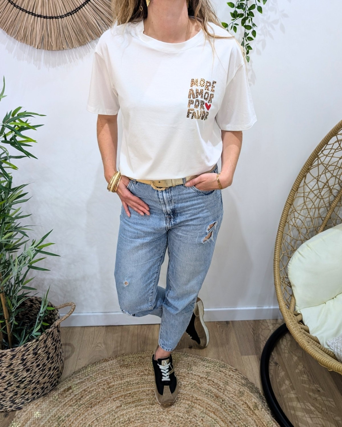 T-shirt femme écru more amor por favor léopard 