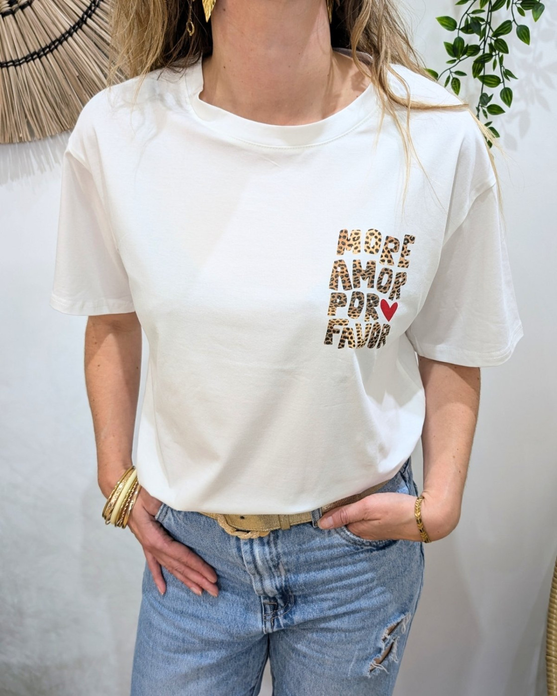 T-shirt femme écru more amor por favor léopard 