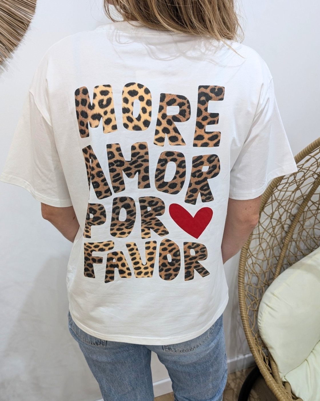 T-shirt femme écru more amor por favor léopard 