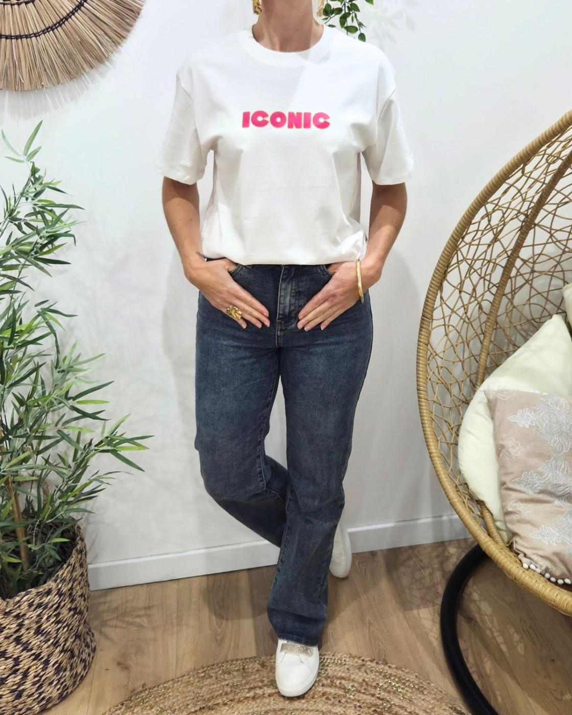 T-Shirt femme blanc iconic rose