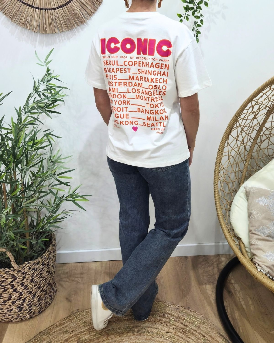 T-Shirt femme blanc iconic rose