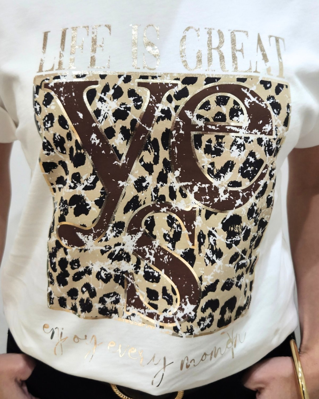 T-Shirt femme écru et léopard life is great