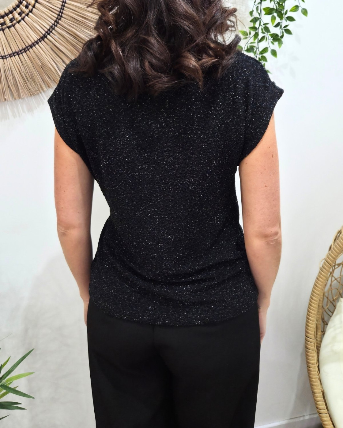 Top femme leopard pailleté noué noir