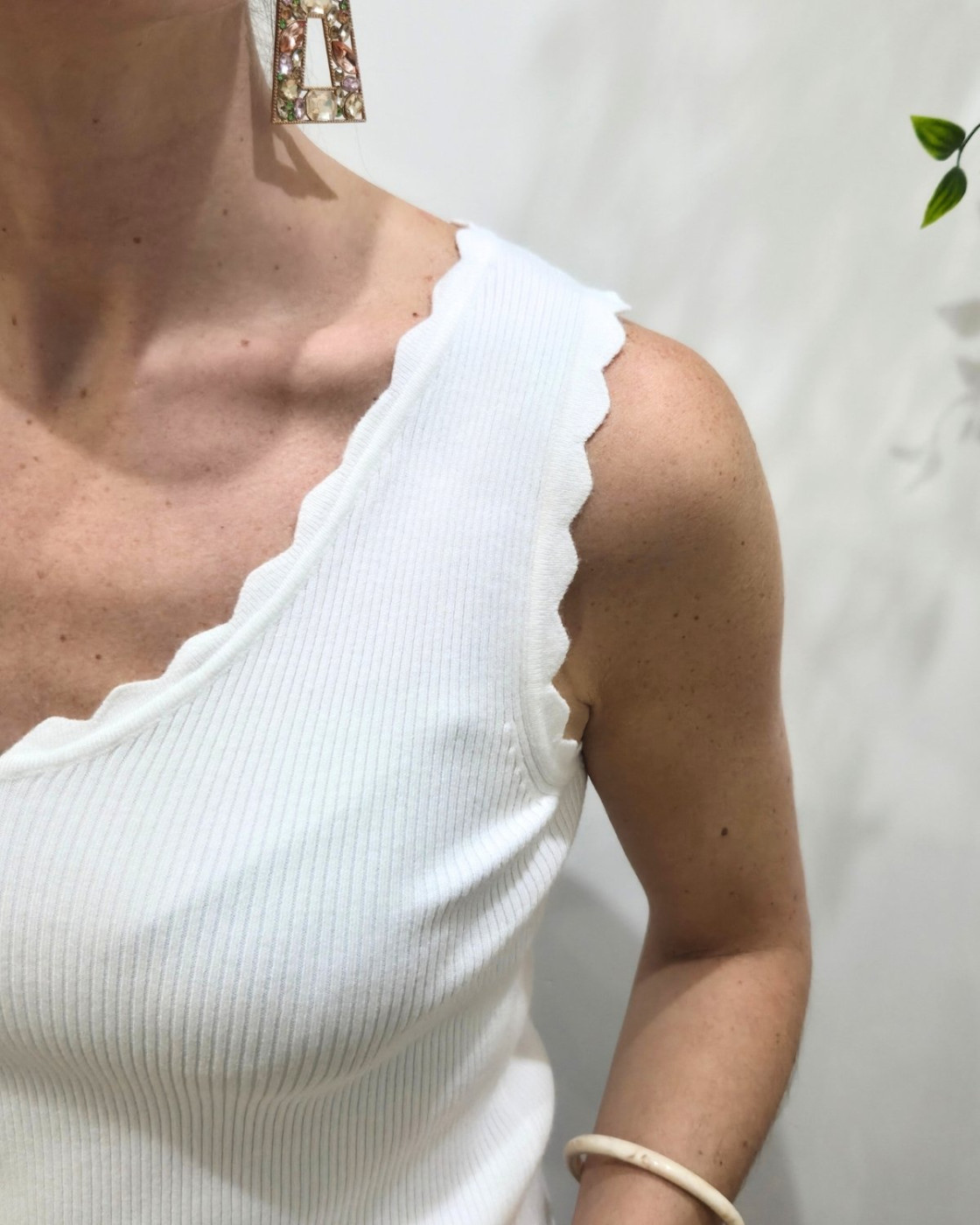 Top femme côtelé écru Lucilla