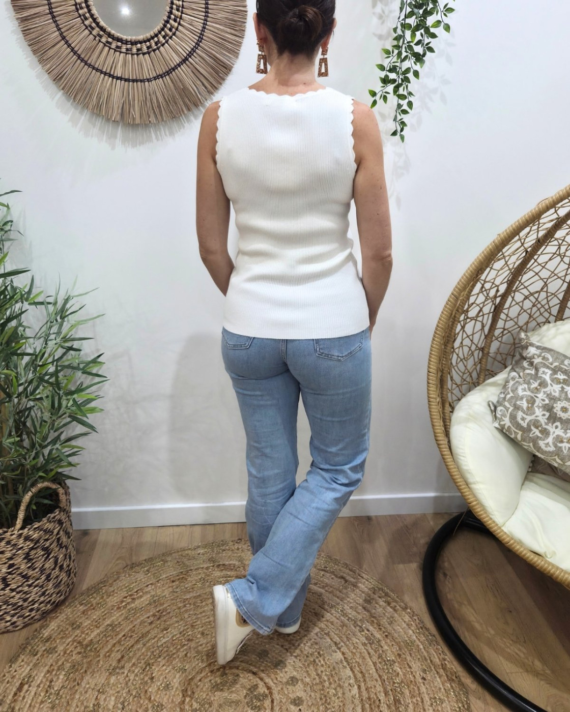 Top femme côtelé écru Lucilla