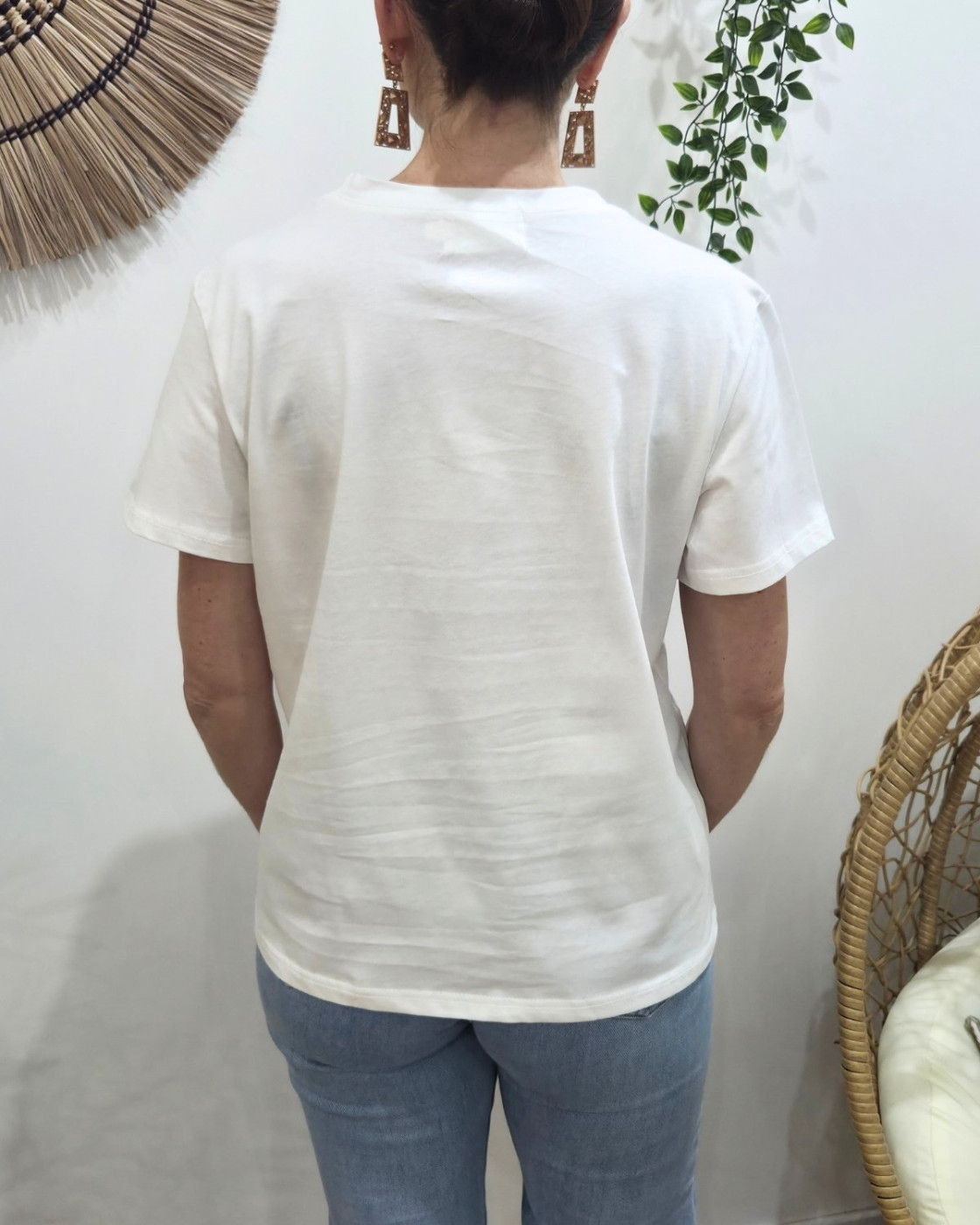 T-shirt femme blanc amour rayures roses et rouges