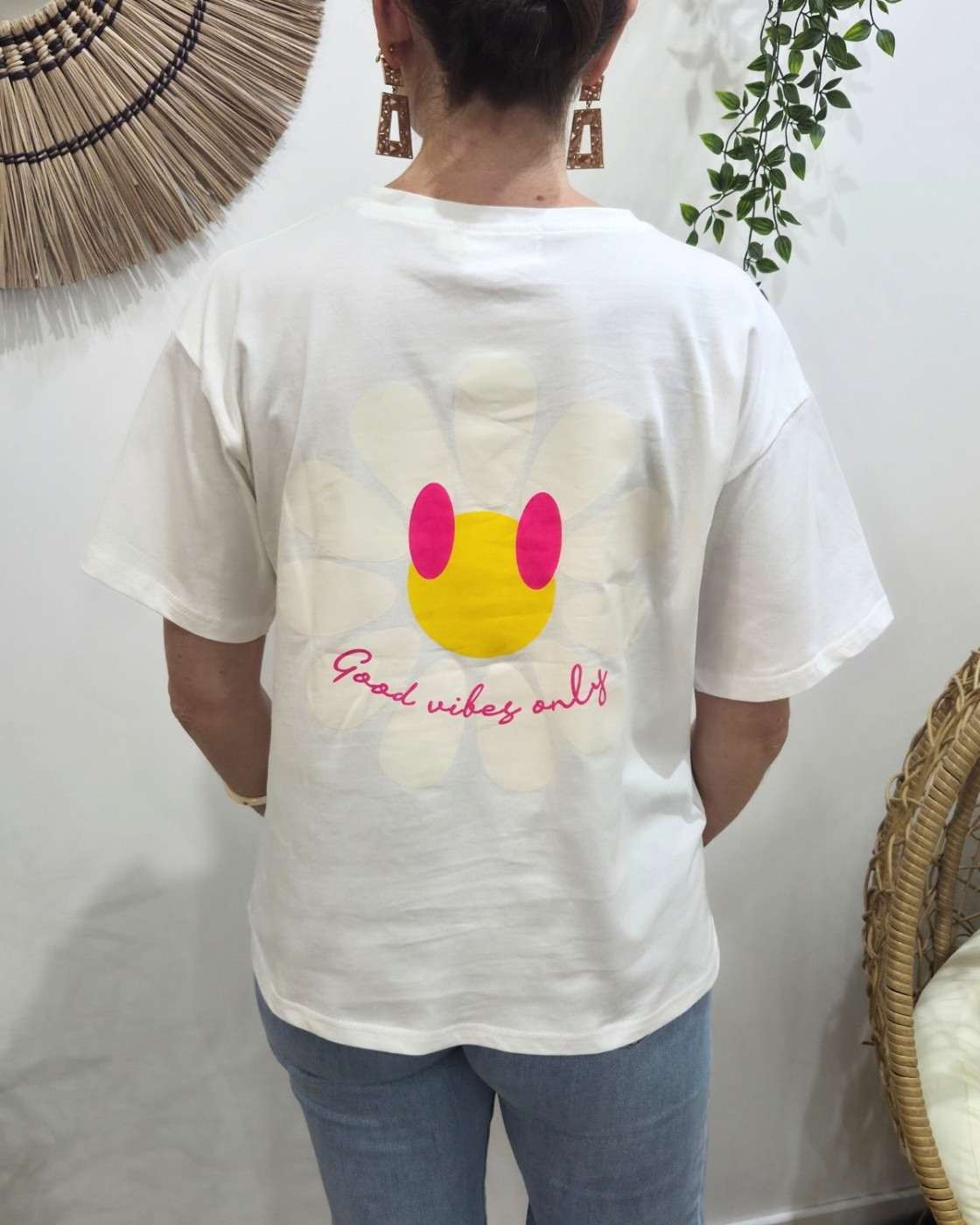 T-Shirt femme blanc fleurs good vibes Only