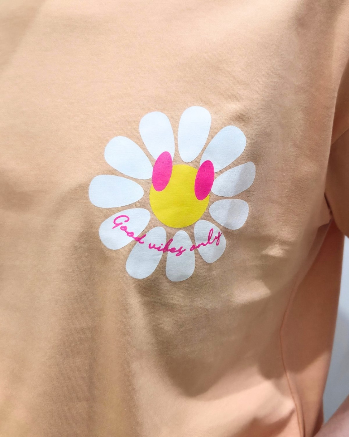 T-Shirt femme orange fleurs good vibes Only