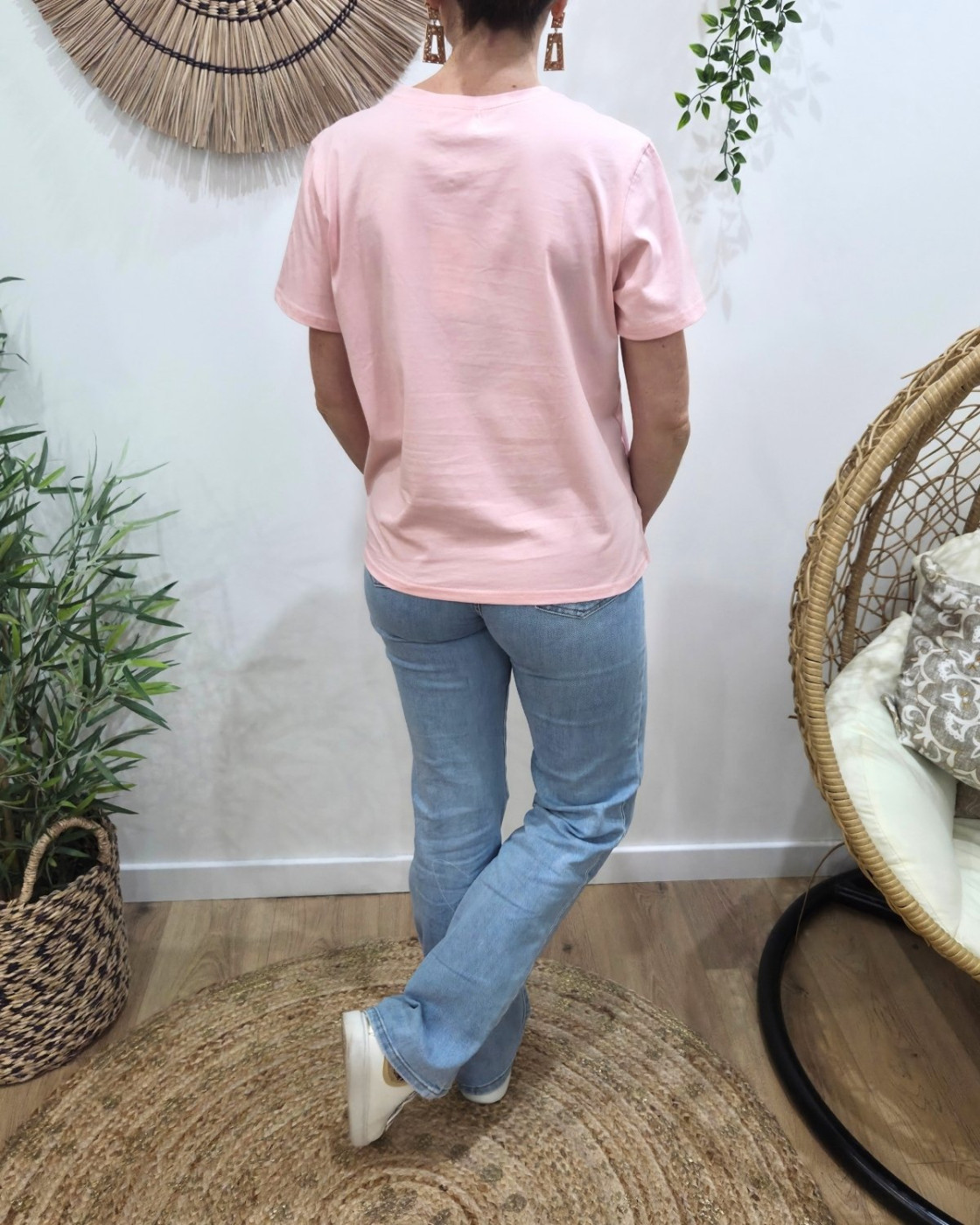 T-Shirt femme rose Coeur Maman cool brodé rose et rouge