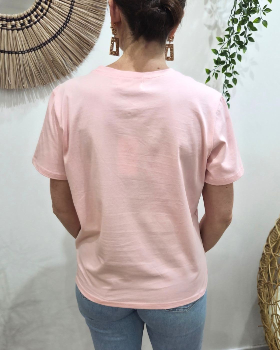 T-Shirt femme rose Coeur Maman cool brodé rose et rouge