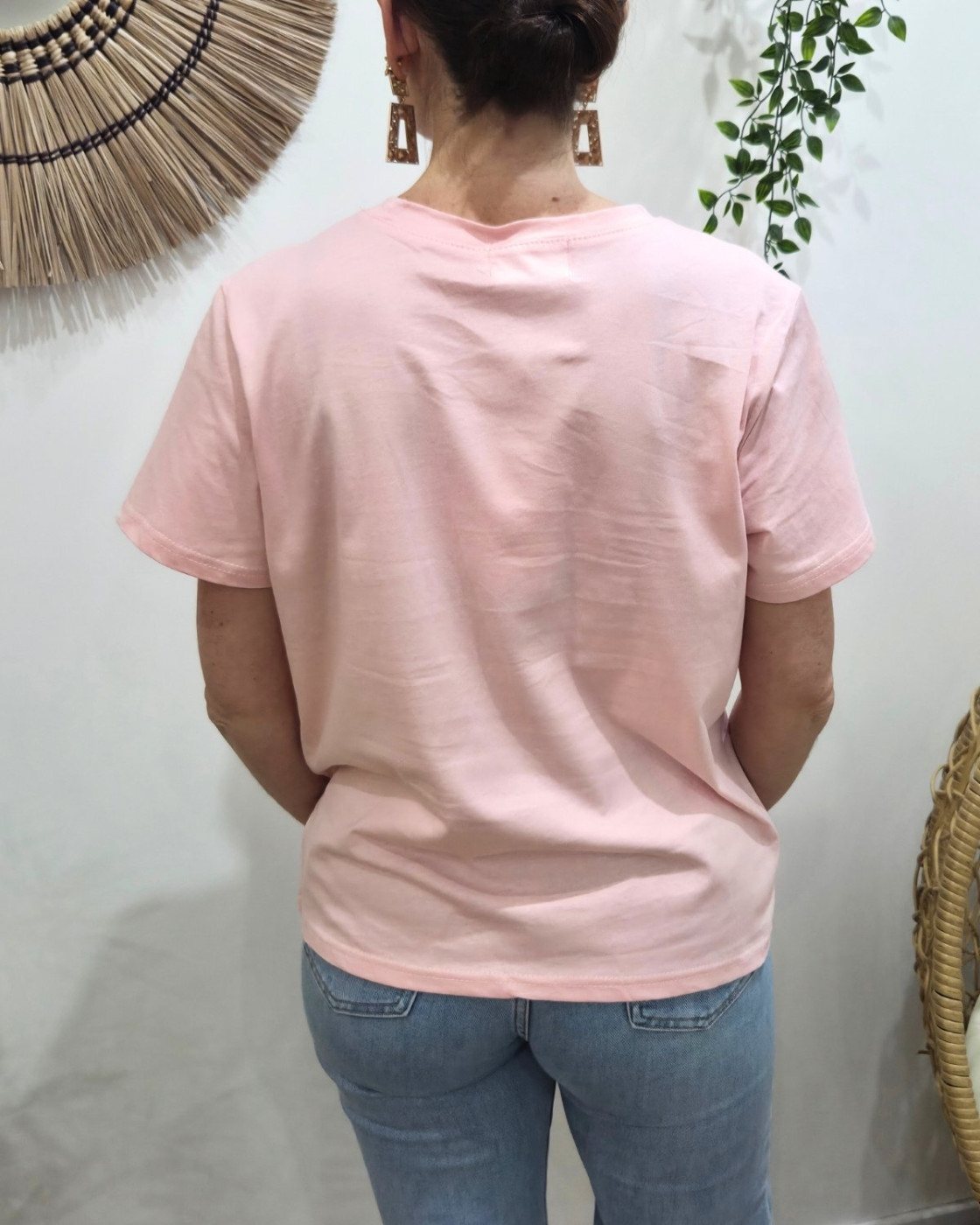 T-Shirt femme rose broderie tasse de café