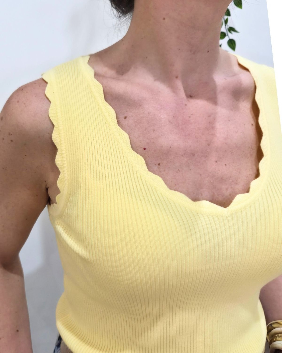 Top femme côtelé jaune Lucilla