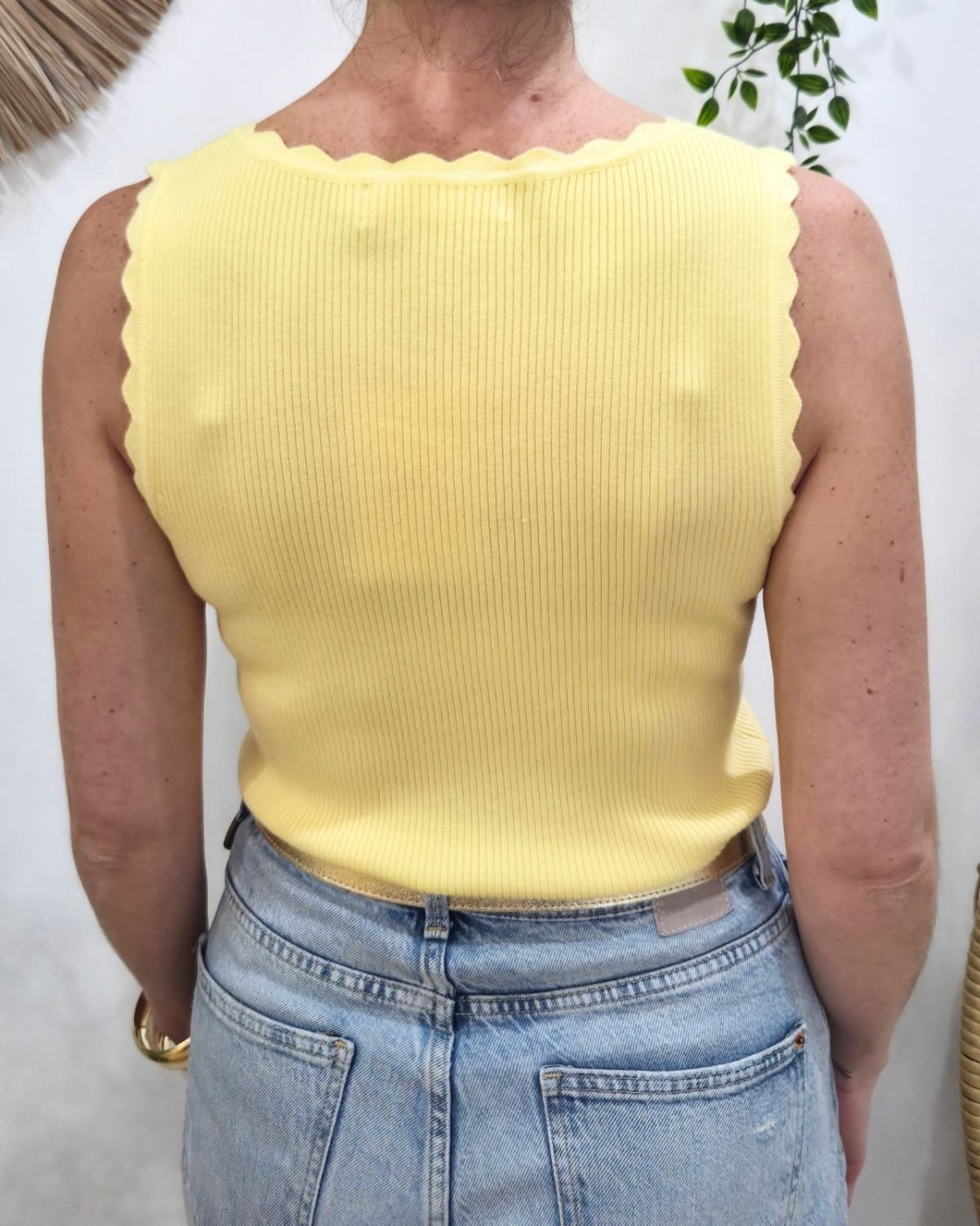 Top femme côtelé jaune Lucilla