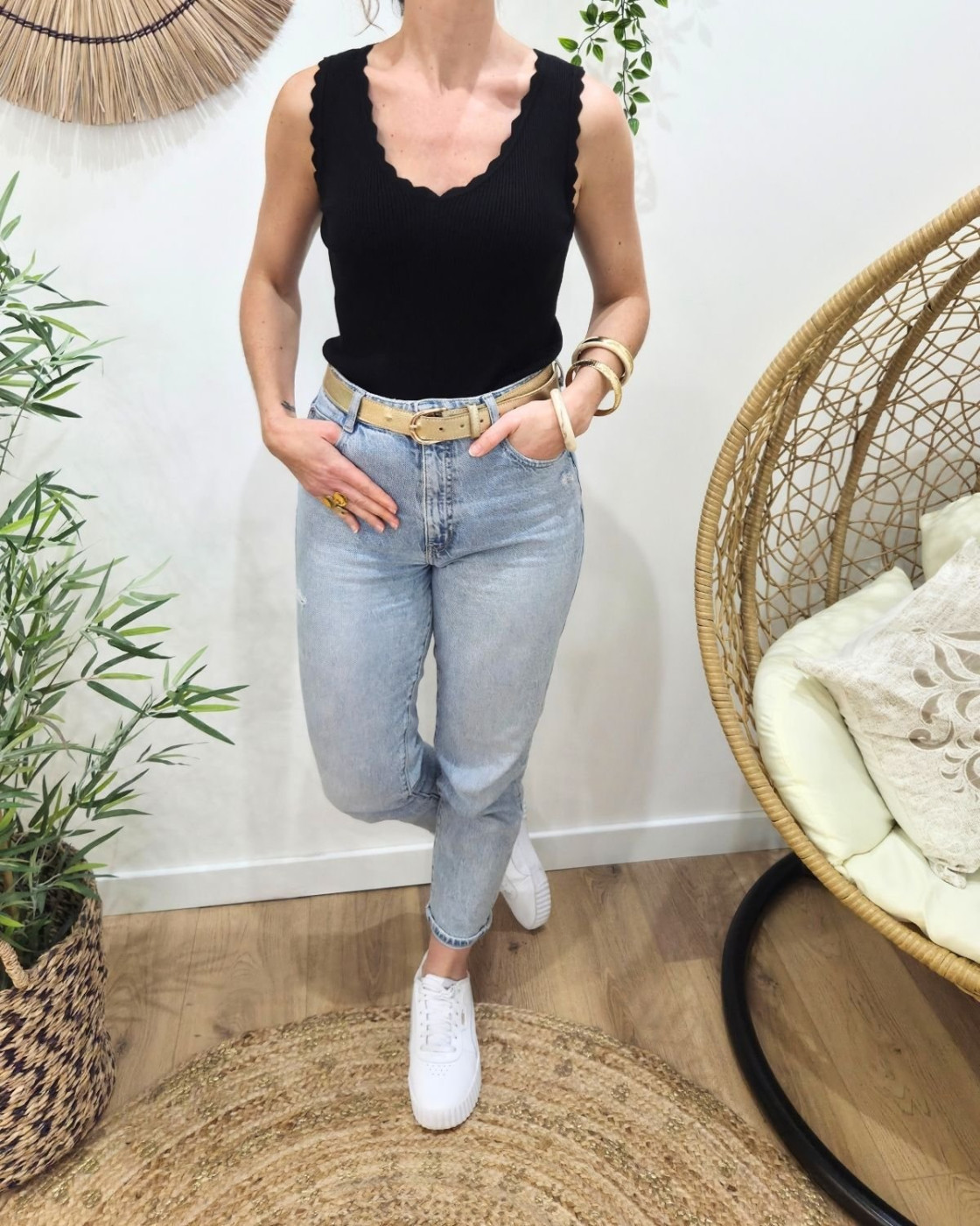 Top femme côtelé noir Lucilla