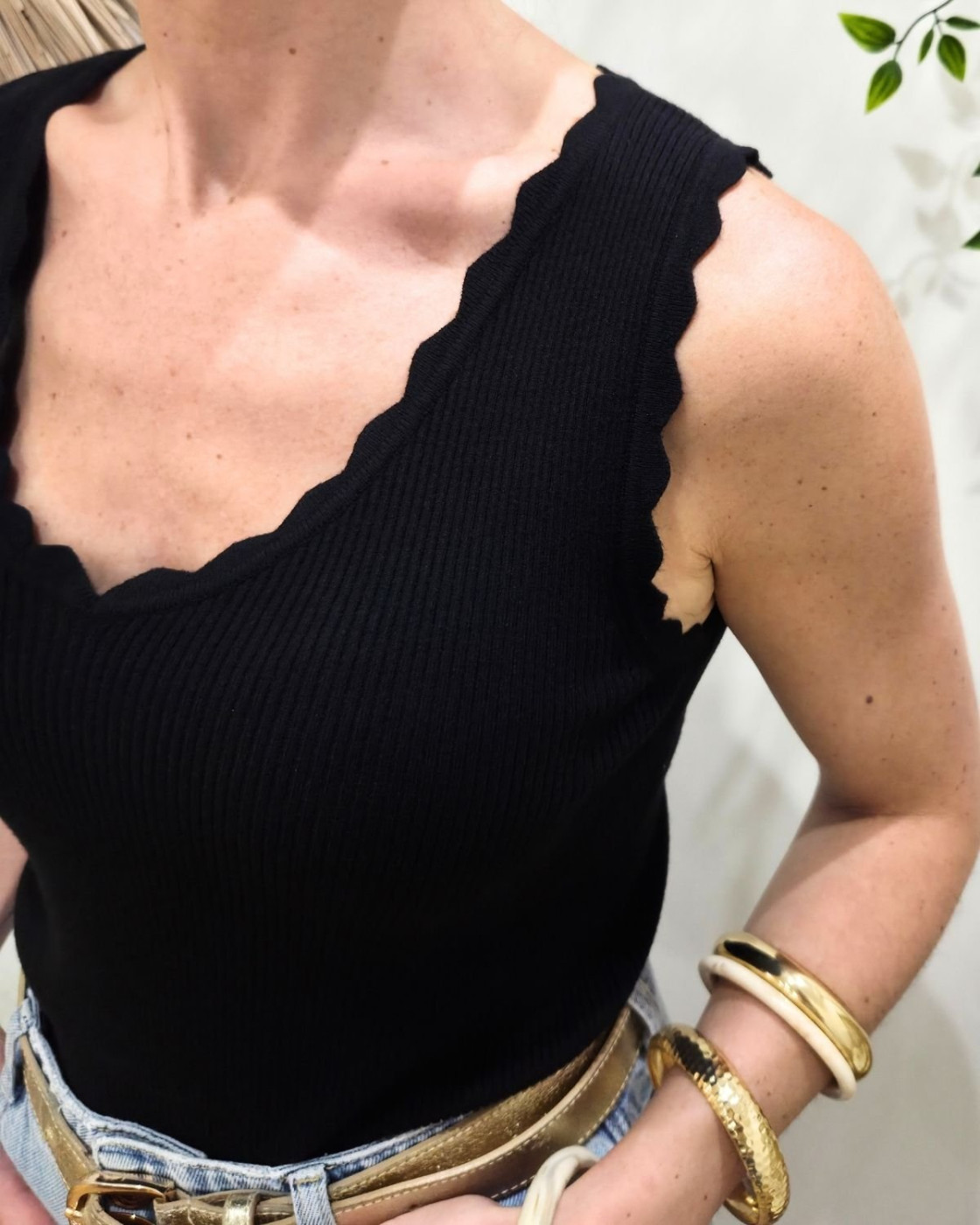 Top femme côtelé noir Lucilla