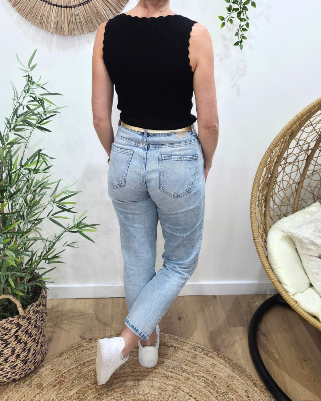 Top femme côtelé noir Lucilla