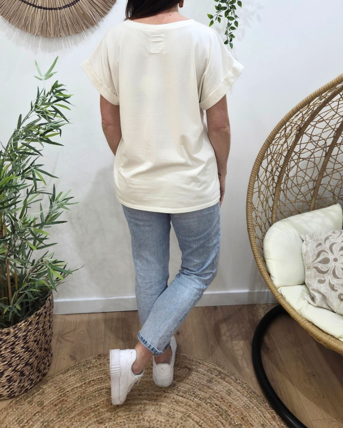 T-shirt femme uni col V