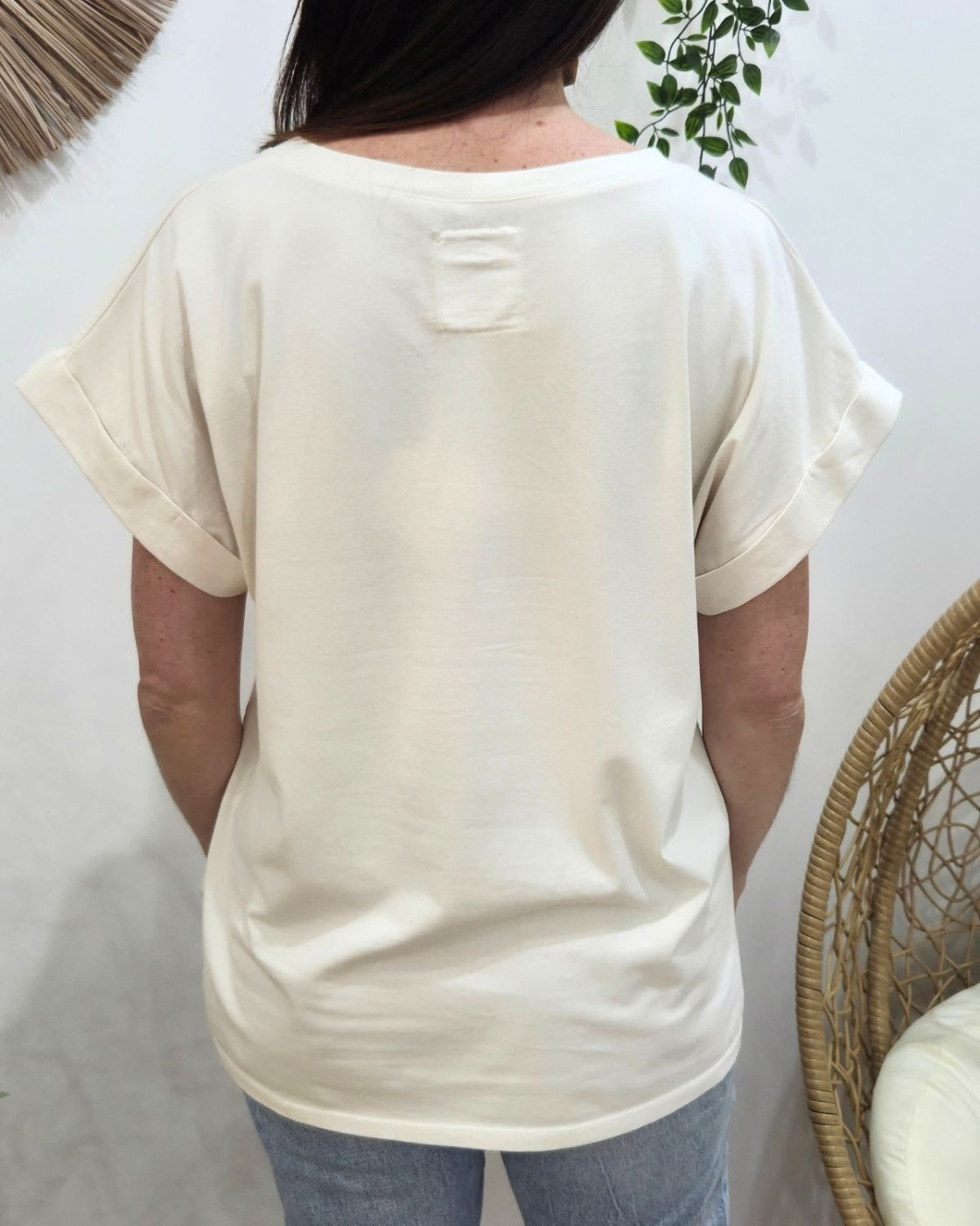 T-shirt femme uni col V