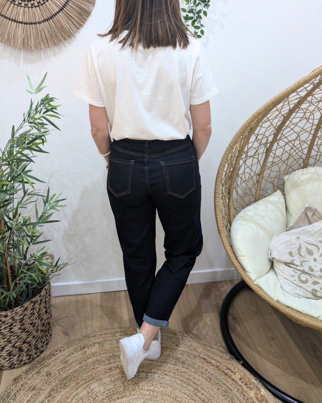 T-shirt femme blanc broderie surf rose