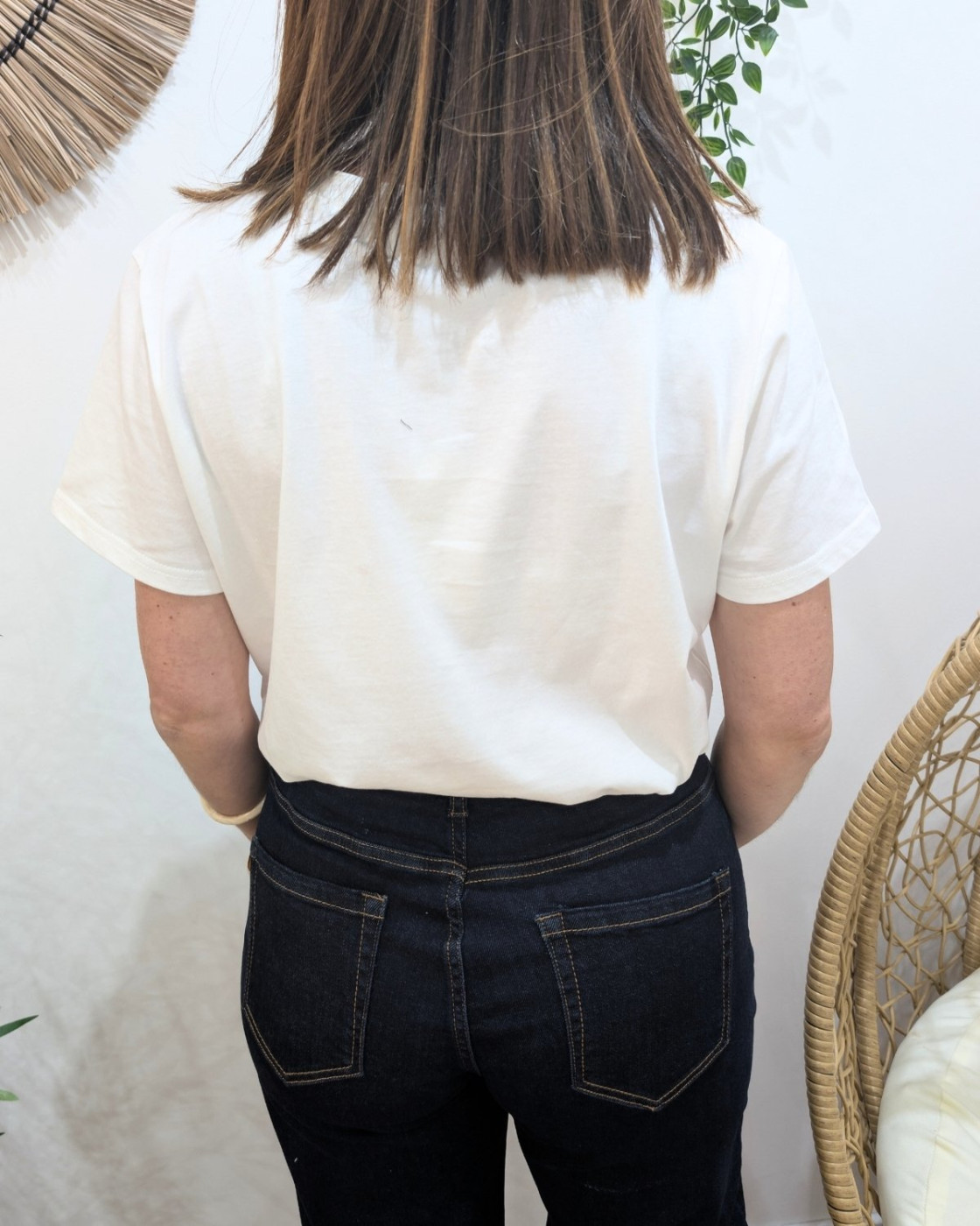 T-shirt femme blanc broderie surf rose