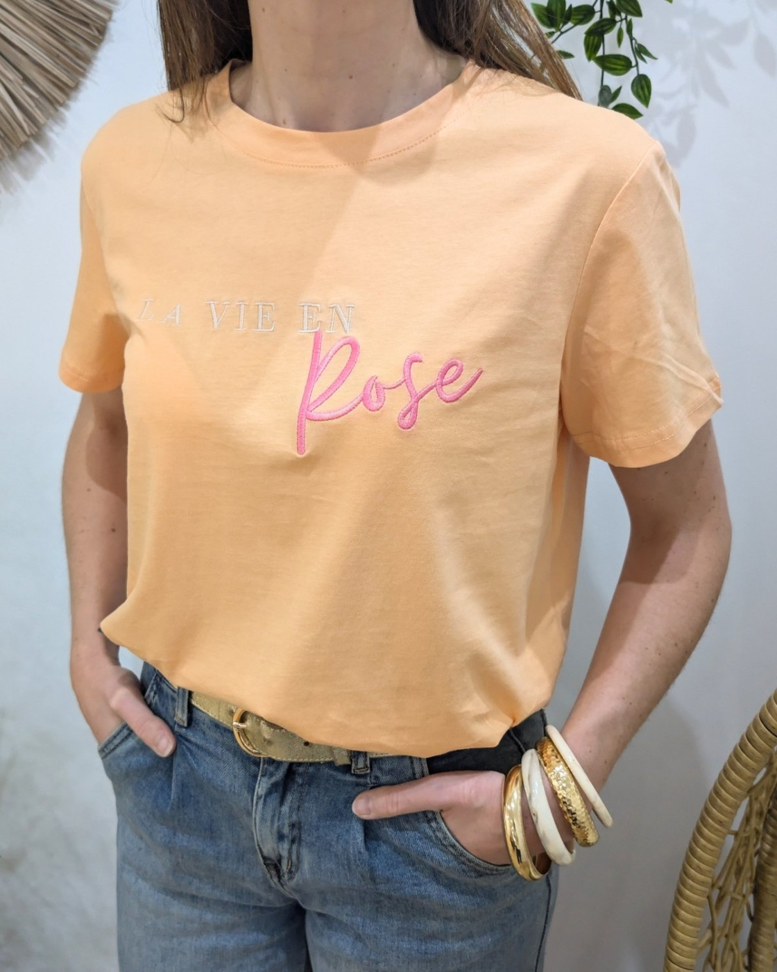 T-Shirt femme orange La vie en rose