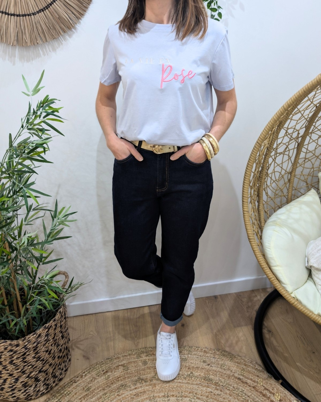 T-Shirt femme bleu ciel La vie en rose