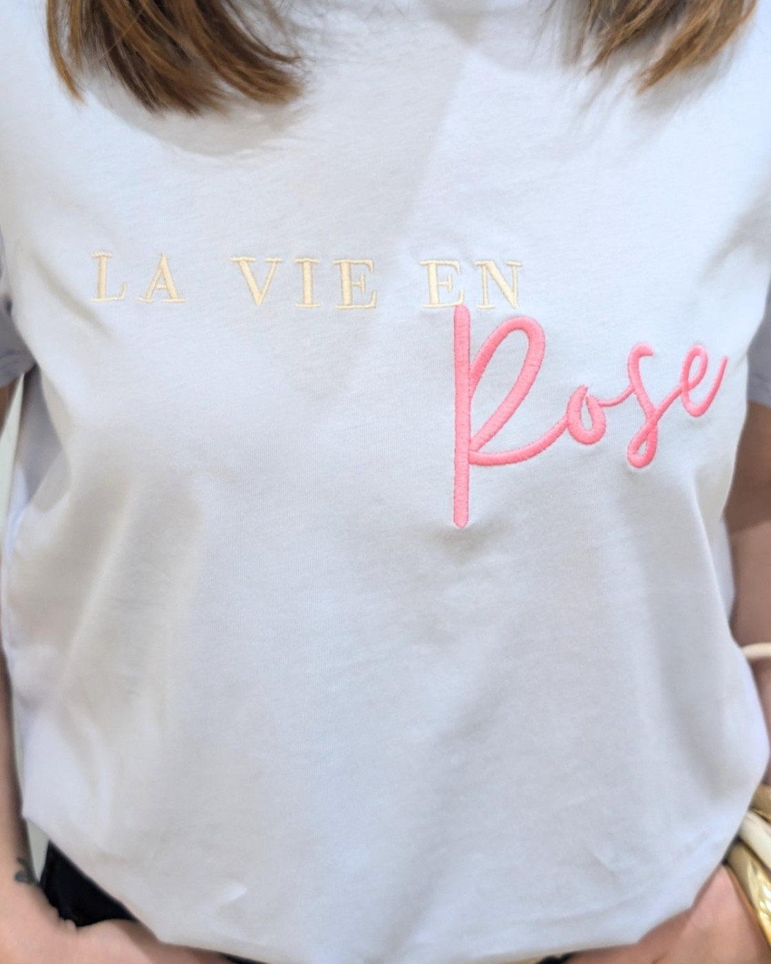 T-Shirt femme bleu ciel La vie en rose