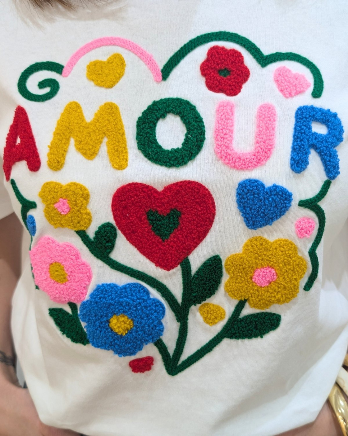T-Shirt femme blanc amour fleuri multicolores Sardanna