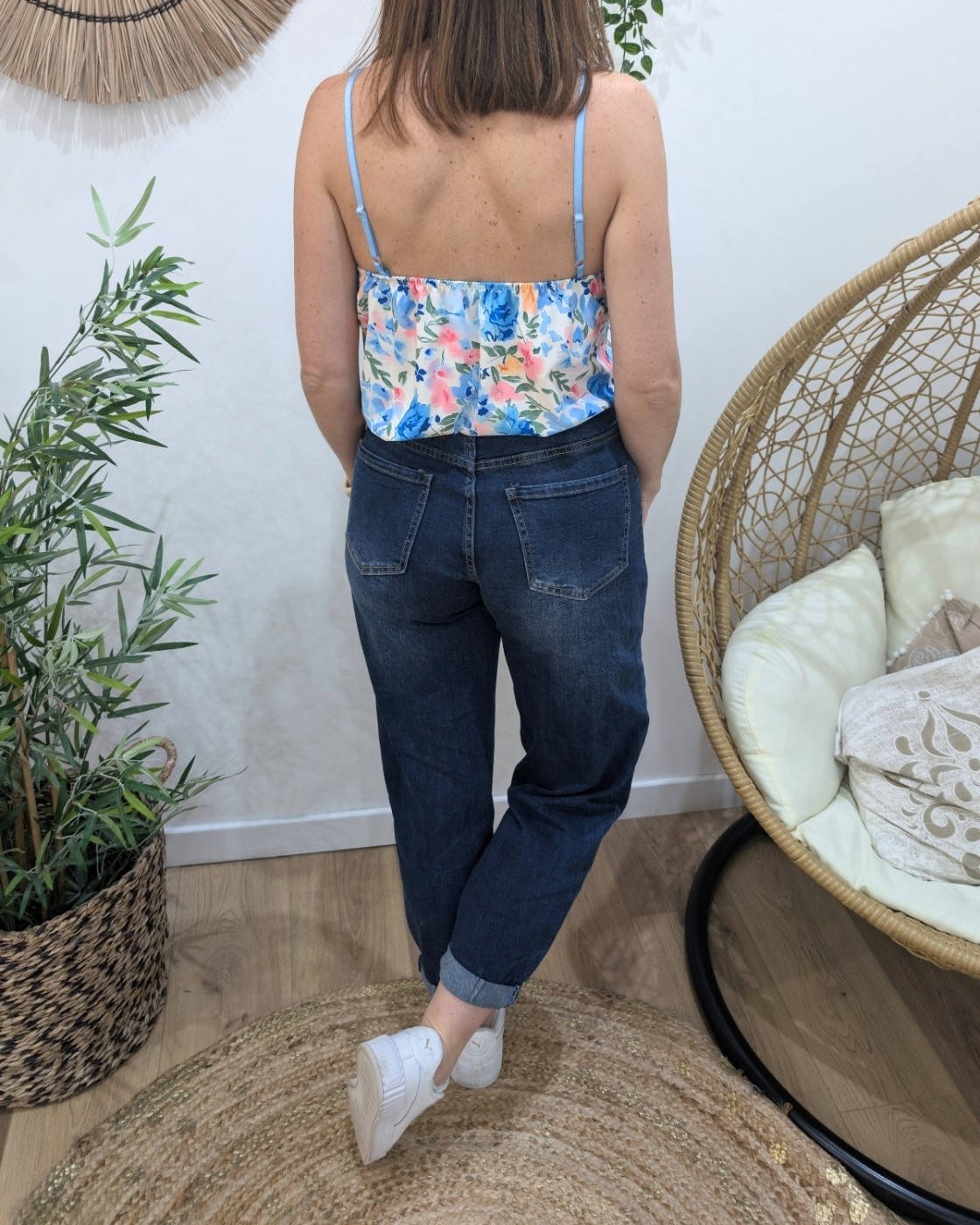Top femme fleuri bleu Raissa