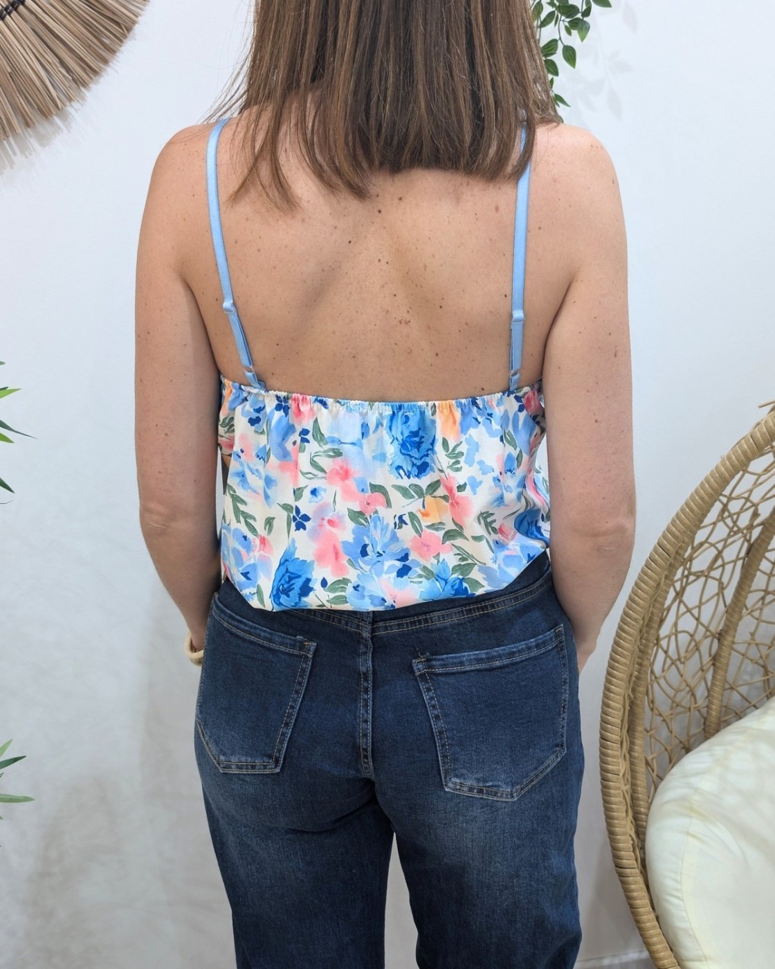 Top femme fleuri bleu Raissa