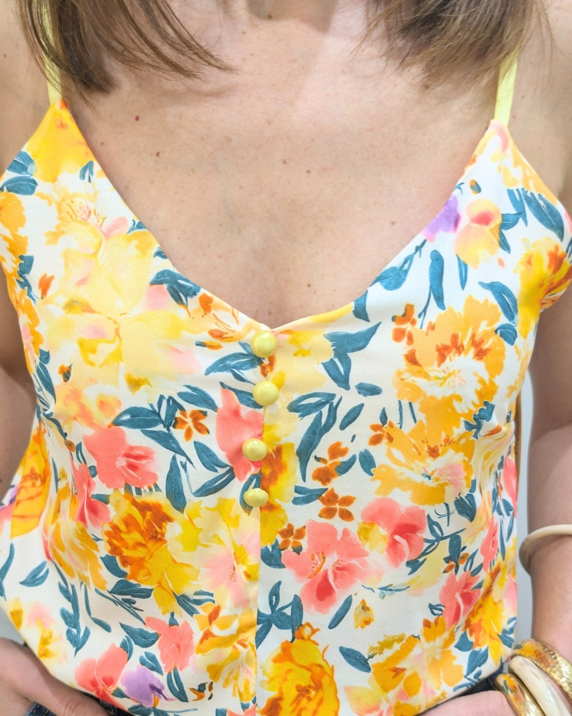 Top femme fleuri jaune Raissa
