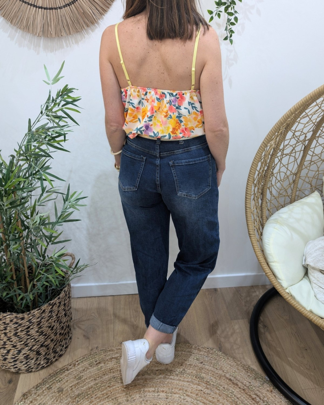 Top femme fleuri jaune Raissa