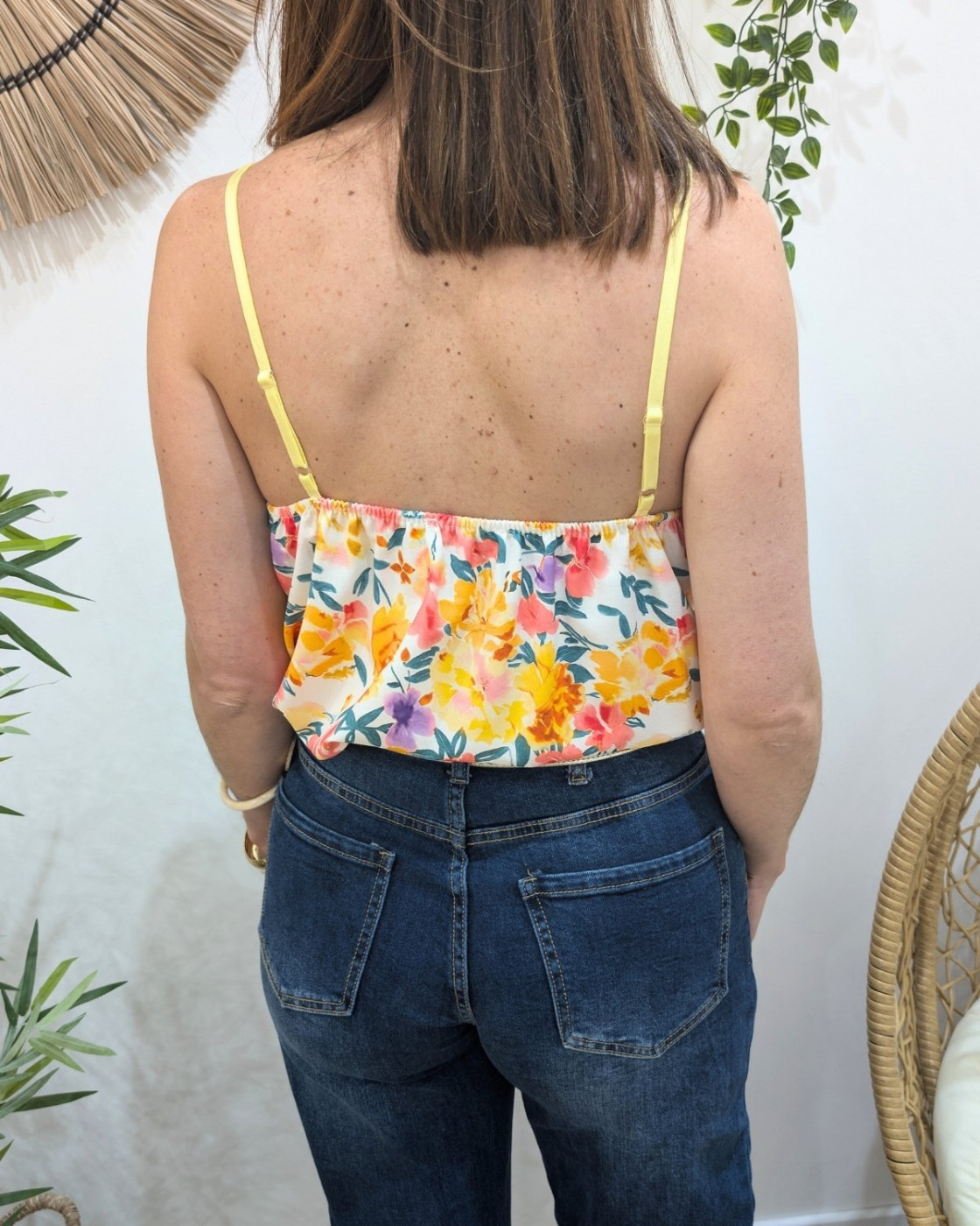 Top femme fleuri jaune Raissa