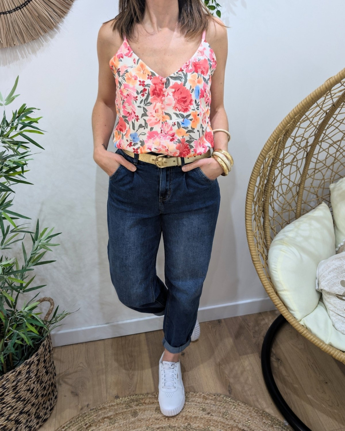 Top femme fleuri rose Raissa