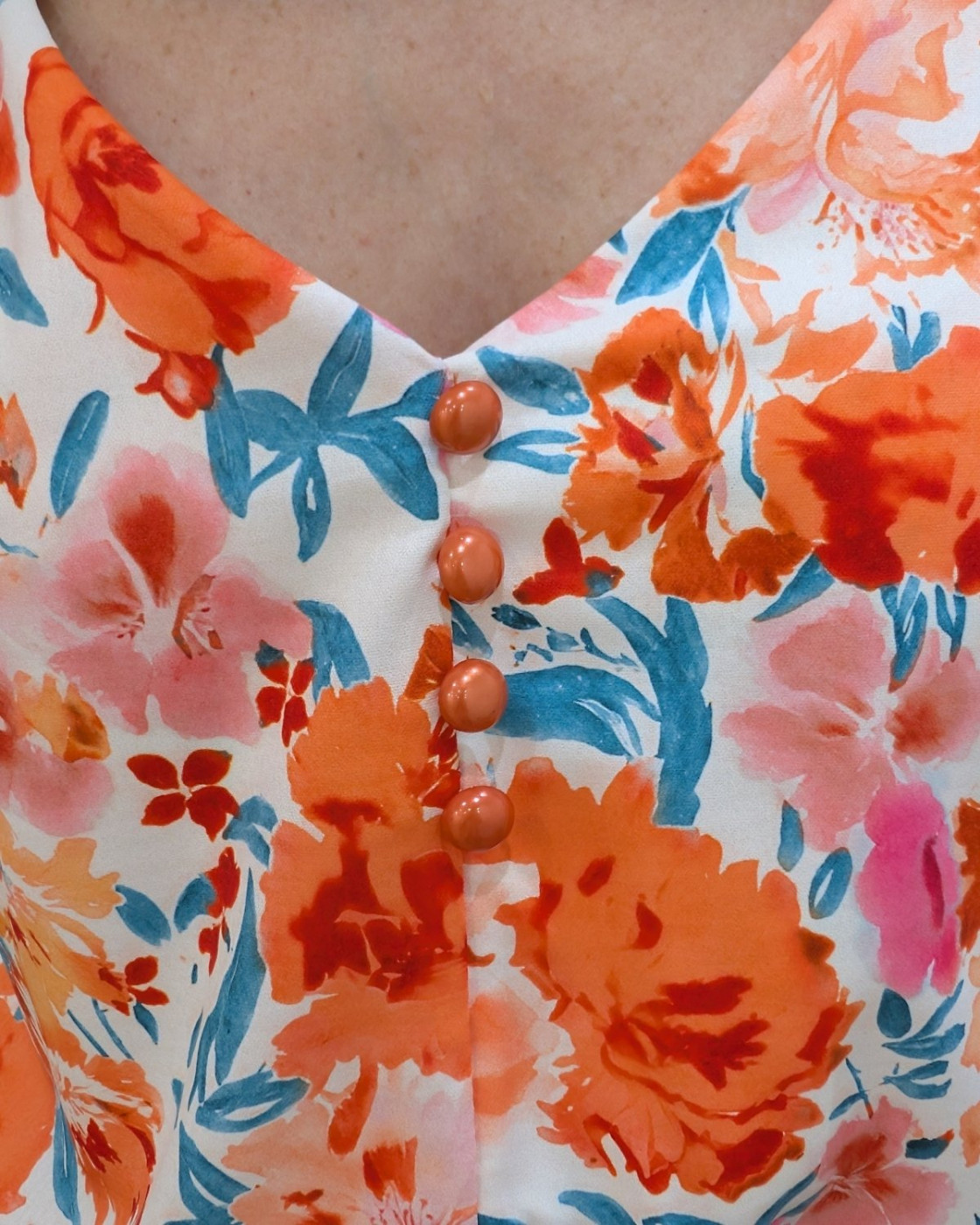 Top femme fleuri orange Raissa