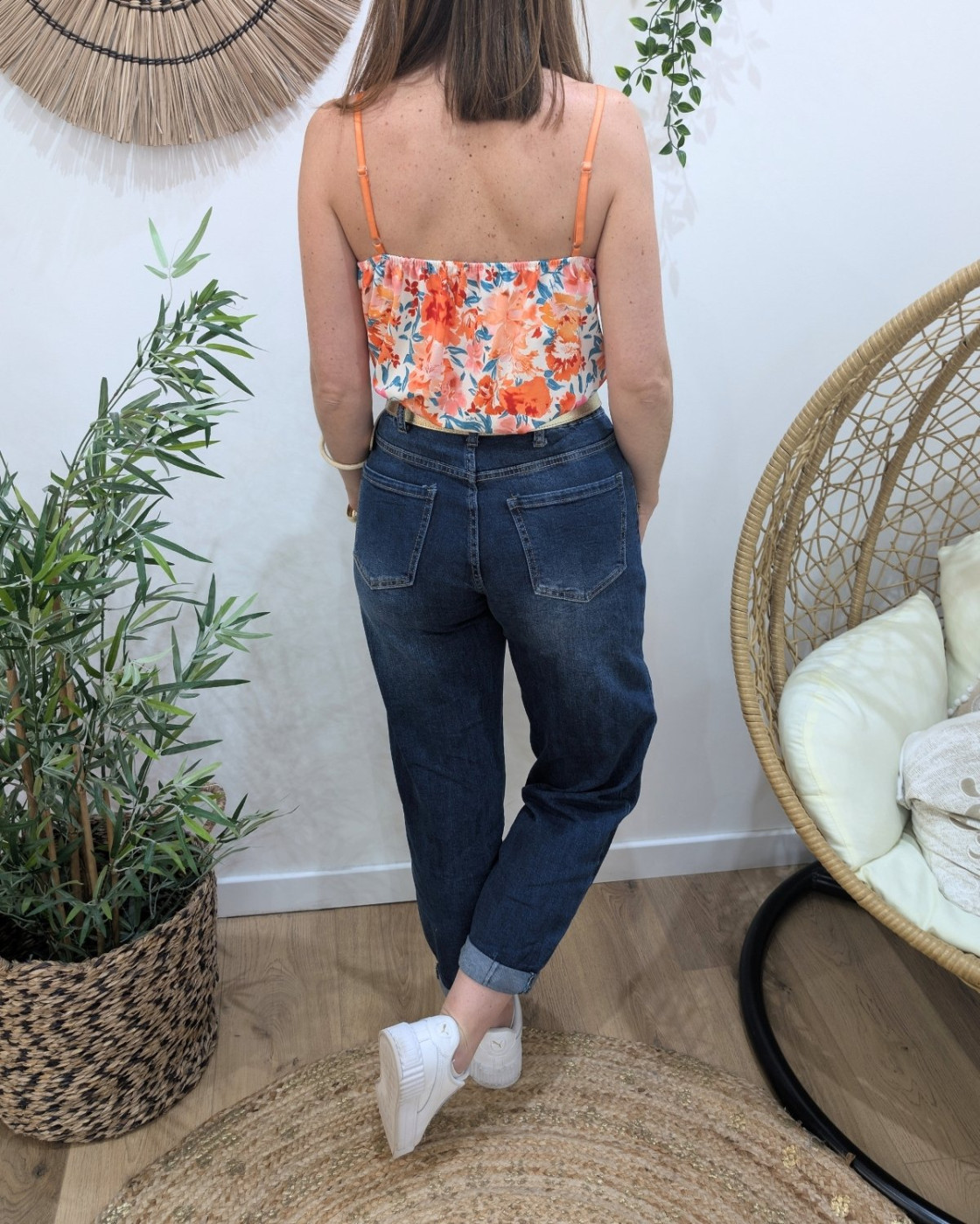 Top femme fleuri orange Raissa