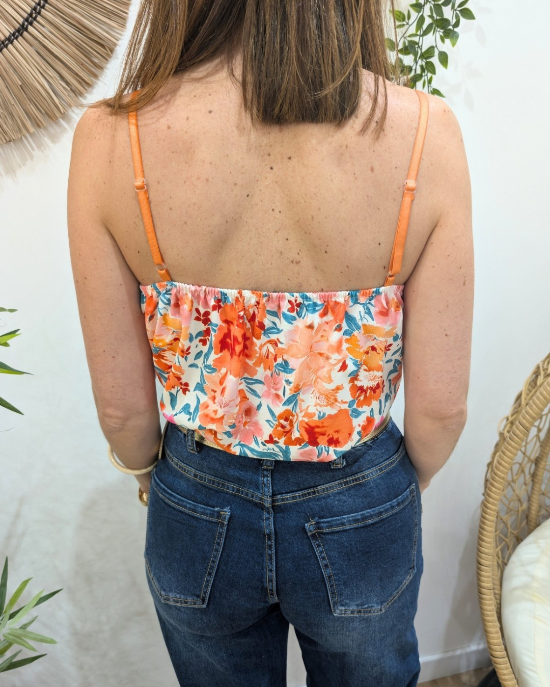 Top femme fleuri orange Raissa