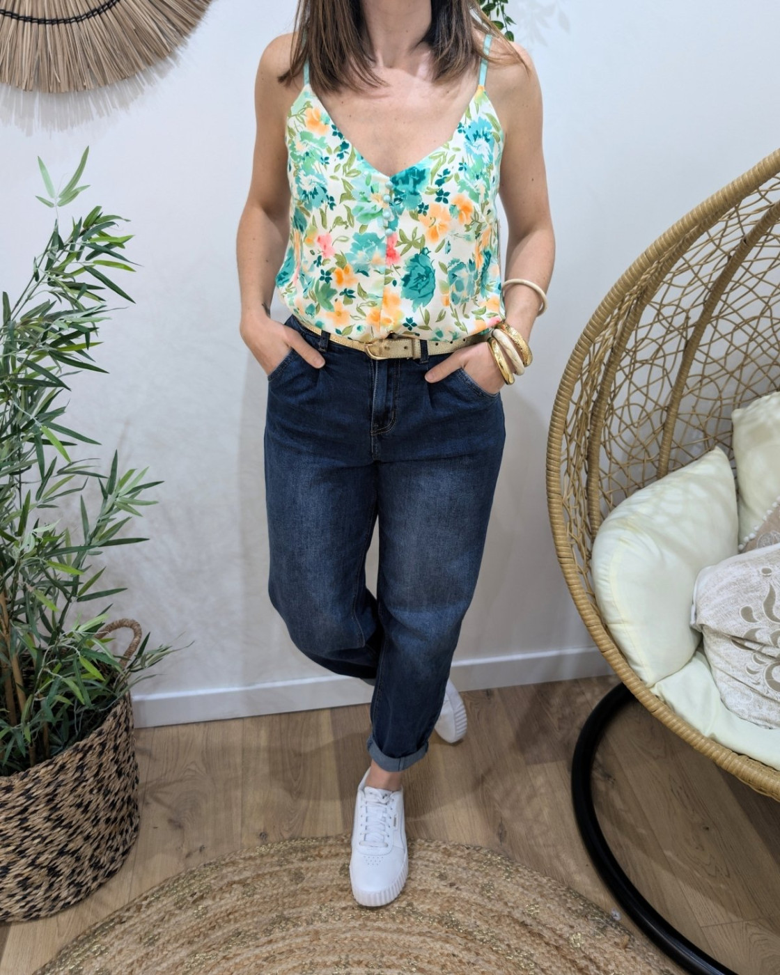 Top femme fleuri vert Raissa