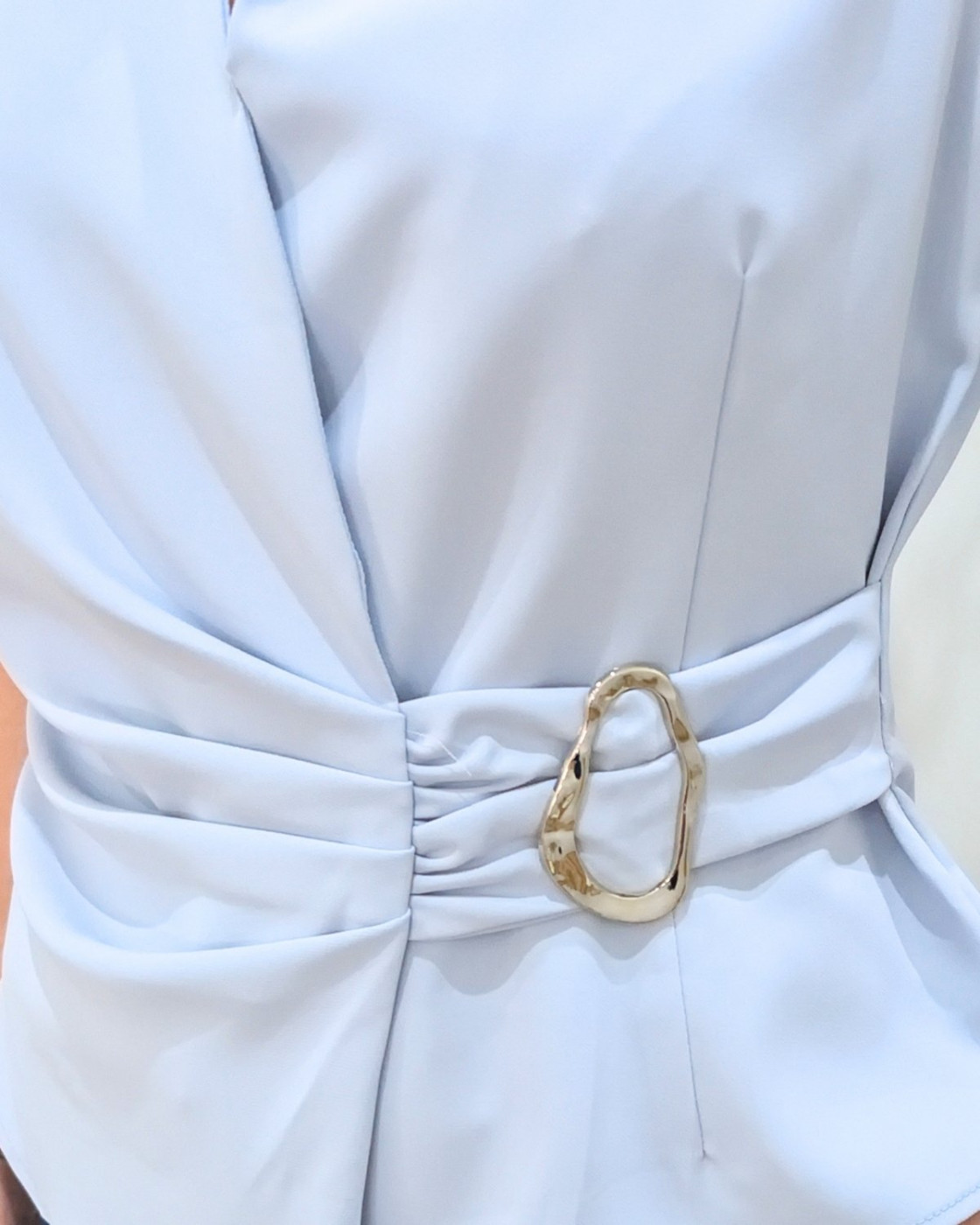 Top effet cache-coeur femme bleu